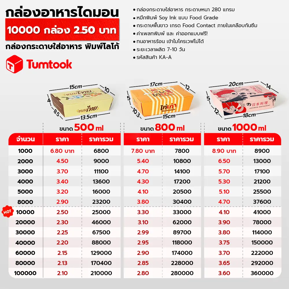 ผลิตกล่องกระดาษใส่อาหารพิมพ์ลาย